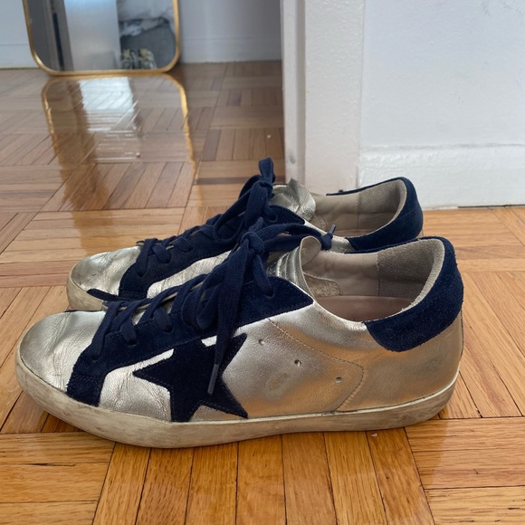 Navy and silver Golden Goose superstar low-top sneakers - Picture 3 of 5